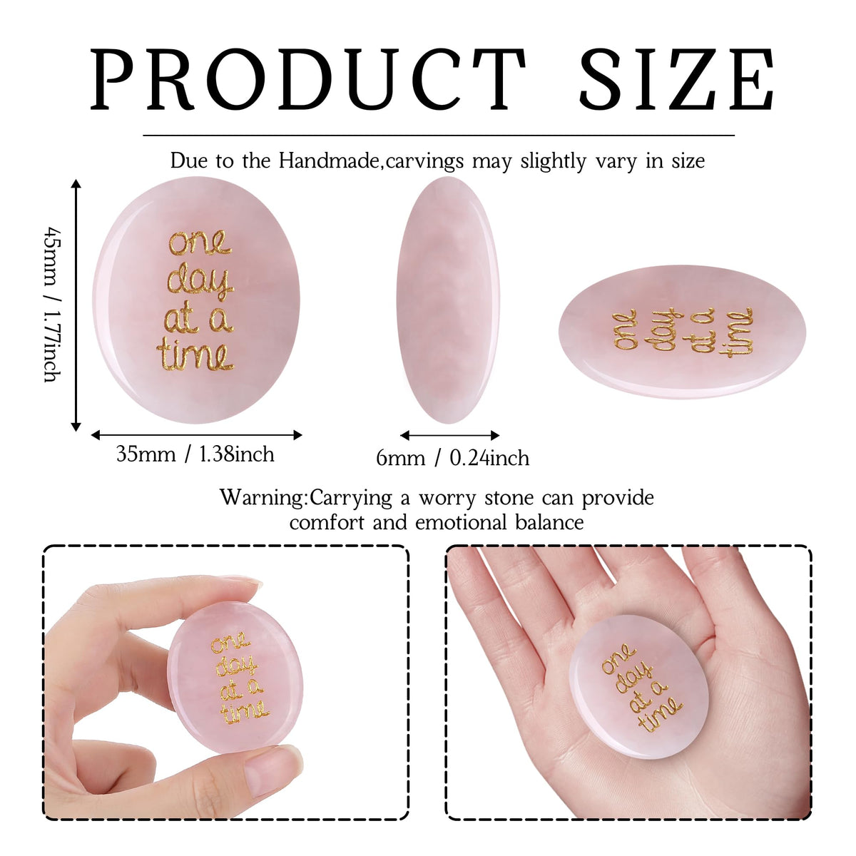 QINJIEJIE One Day at A Time Rose Quartz Worry Stone Healing Crystal Thumb Stones Thinking of You Gifts for Anxiety Relief Items You Got This Valentine's Day Gifts for My Love Gifts for Women