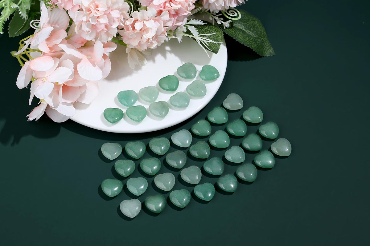 NUKAYAI 20PCS Green Aventrine Healing Crystals Stones Heart Love Shaped Polished Crystal Natural Cute Pocket Thumb Reiki Wholesale Set Balancing Meditation Mothers Day Bulk Gifts for Women