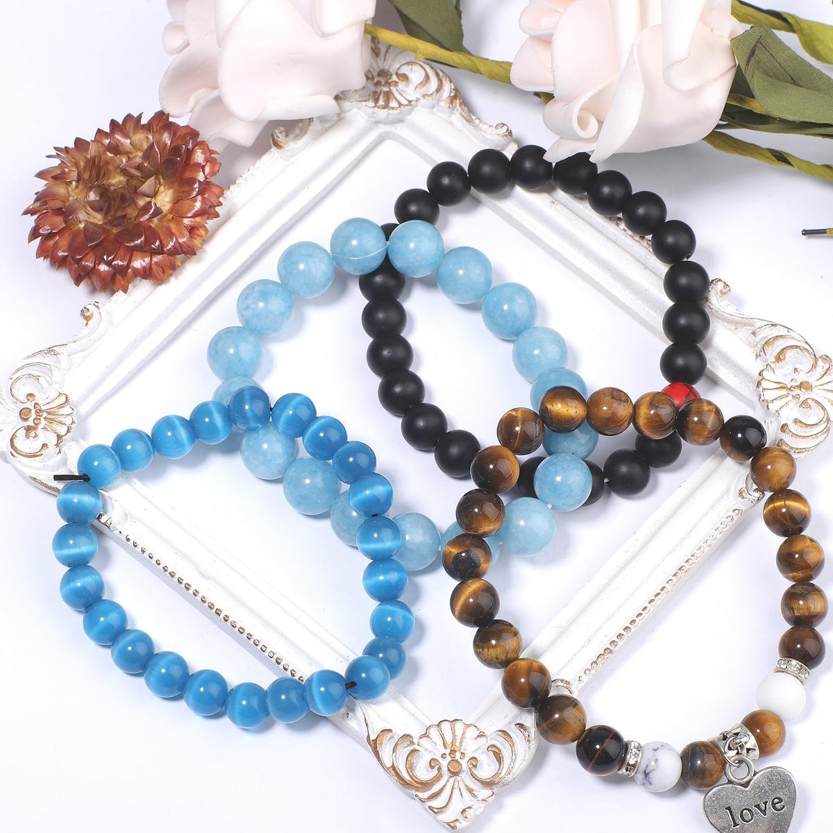 NITOPUPU 200Pcs 4mm Natural Smooth Turquoise Gemstone Beads Round Loose Stone Beads for Jewerly Making with Crystal Stretch Cord