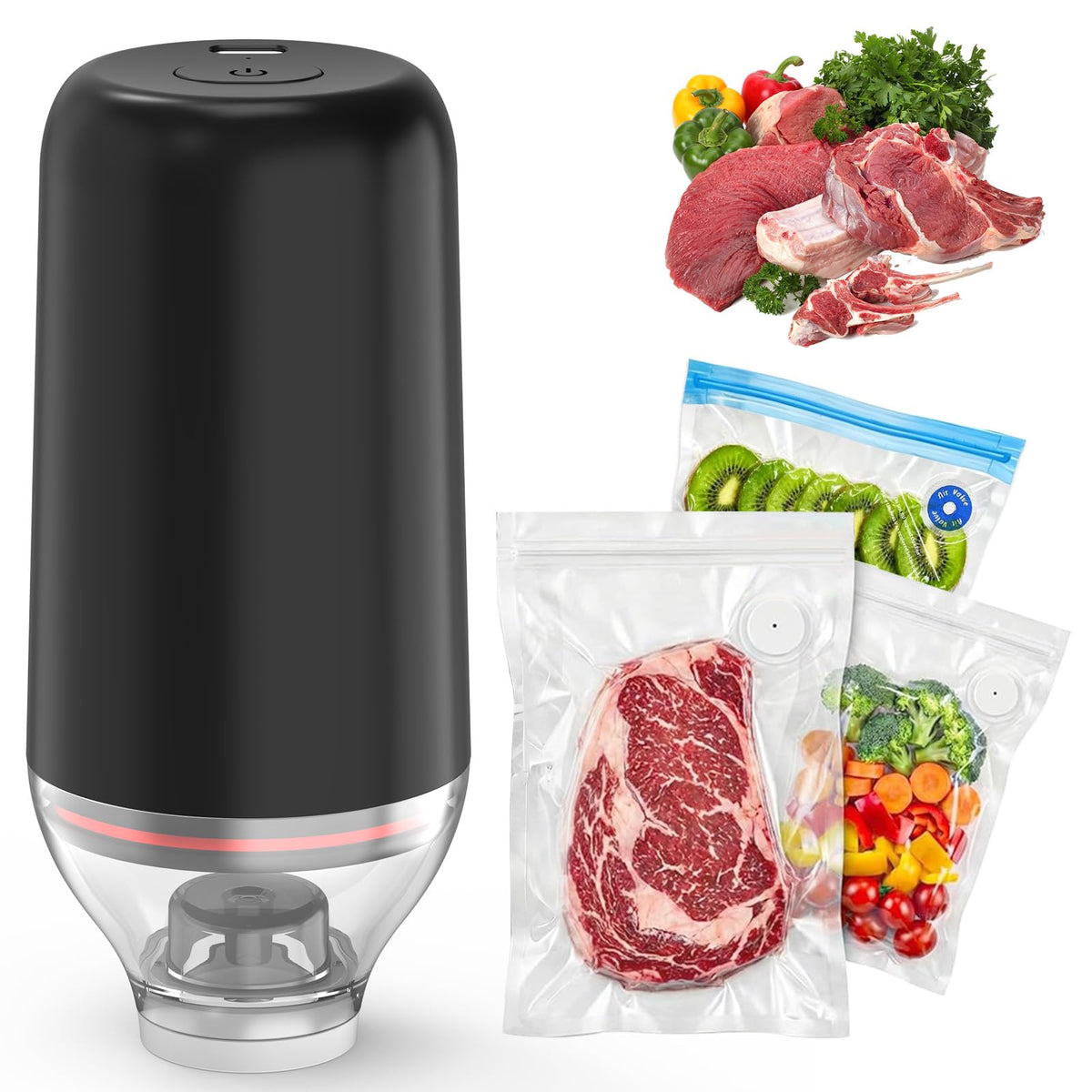 BAMCOO Handheld Vacuum Sealer, Sous Vide Vacuum Pump, Rechargeable Hand Held Vacuum Sealer for Food Storage, Camping, Sous Vide, Reusable Vacuum Bags Compatibility, Black(Pump Only)