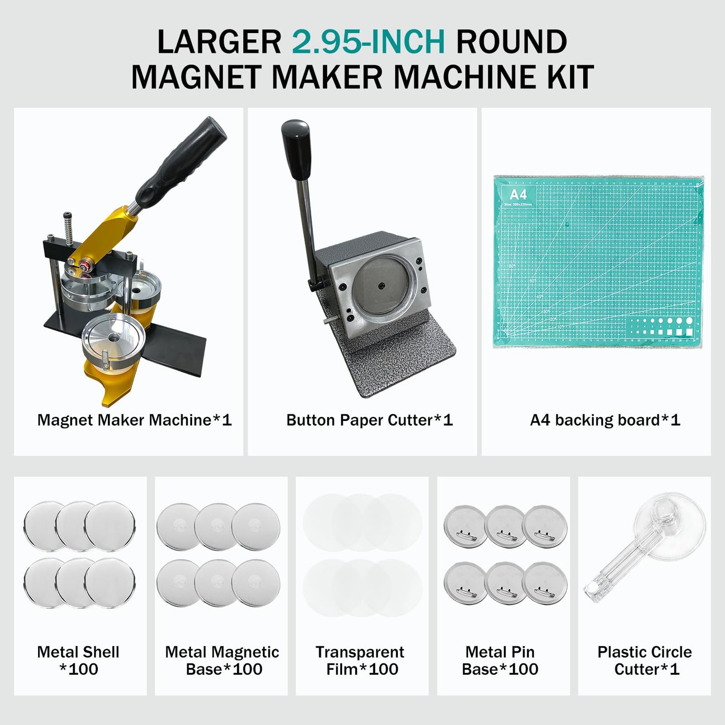 SENBORYSUN Magnet Maker Machine Kit, 2.95" DIY Photo Fridge Button Press & 75mm Button Paper Cutter with 100pcs Consumables, Round Metal Punch Set for Pin Badge & Magnets, Sticker Making Supplies