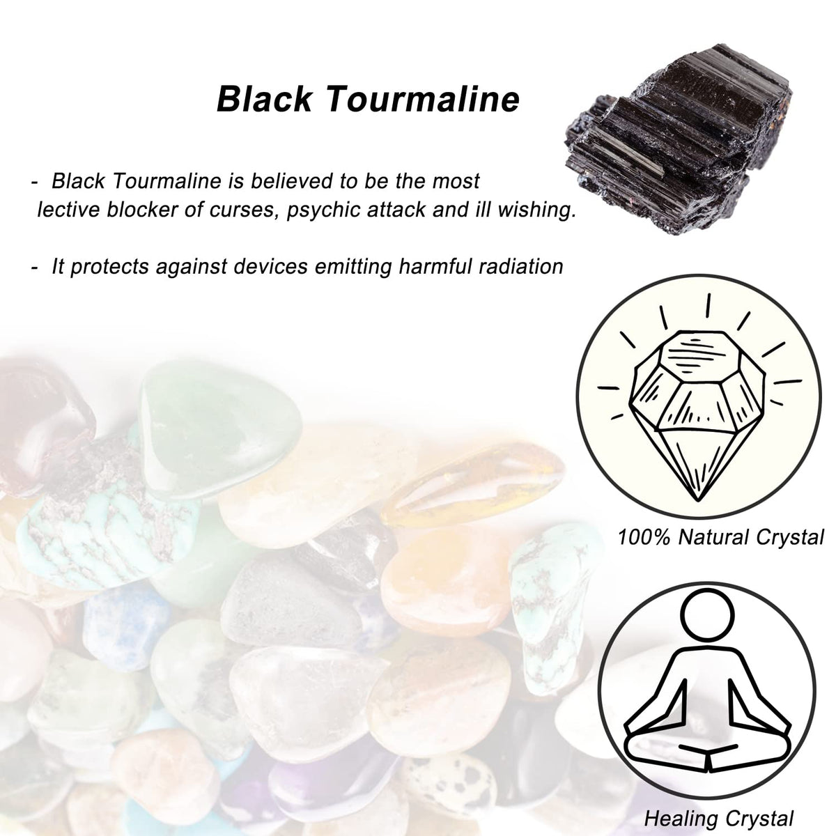 Black Tourmaline Raw Crystals, Large 1.25-2.0" Healing Crystals Natural Rough Stones Crystal for Tumbling, Cabbing, Fountain Rocks, Decoration, Polishing, Wire Wrapping, Wicca & Reiki