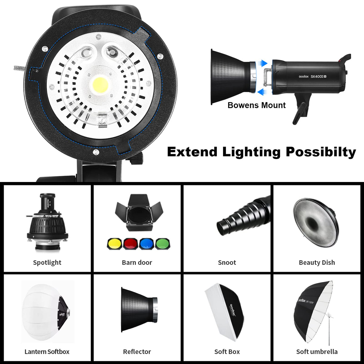 Godox SK400IIV 800W Professional Studio Strobe Flash 2Pack Kit 5700±200K with Standard Reflector,BD-04,Softbox,Umbrella,Light Stand,for Photography 2.4G Wireless X System Bowens Mount