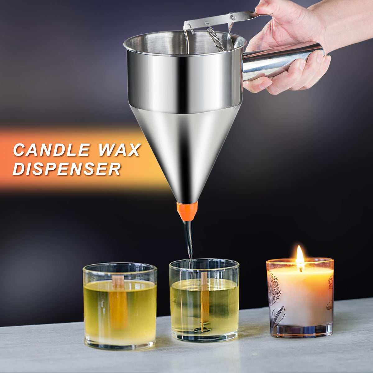 Shoxil 20oz Pancake Batter Dispenser, Multi-Caliber Stainless Steel Funnel Cake Dispenser with Stand Great for Pancakes, Cupcakes or Any Baked Goods