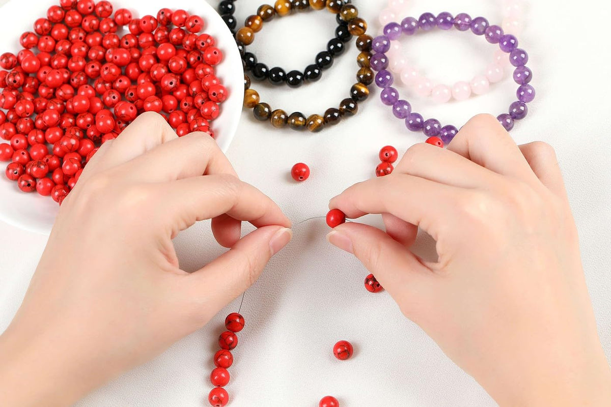 LAIDANLA Red Turquoise 8mm Natural Stone Beads Round Loose Gemstone Stone Beads for DIY Bracelet Necklace Earrings Jewelry Making Polishing Genuine Real Beading Crystal 96PCS 2 Strand 32"
