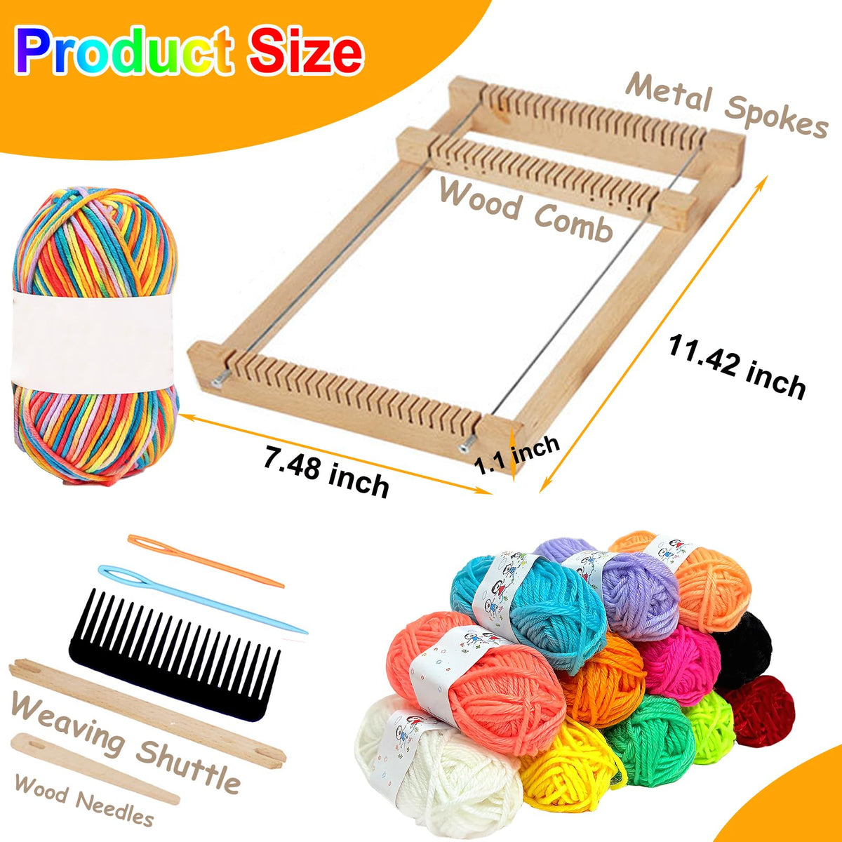 Wooden Weaving Loom Kit for Kids,Arts and Crafts Mini Weaving Loom with Colorful Weaving Yarns,11.4" x 7.5" Frame Looms for DIY Tapestry,Coaster,Art Projects,DIY Weaving Kit for Beginners and Adults