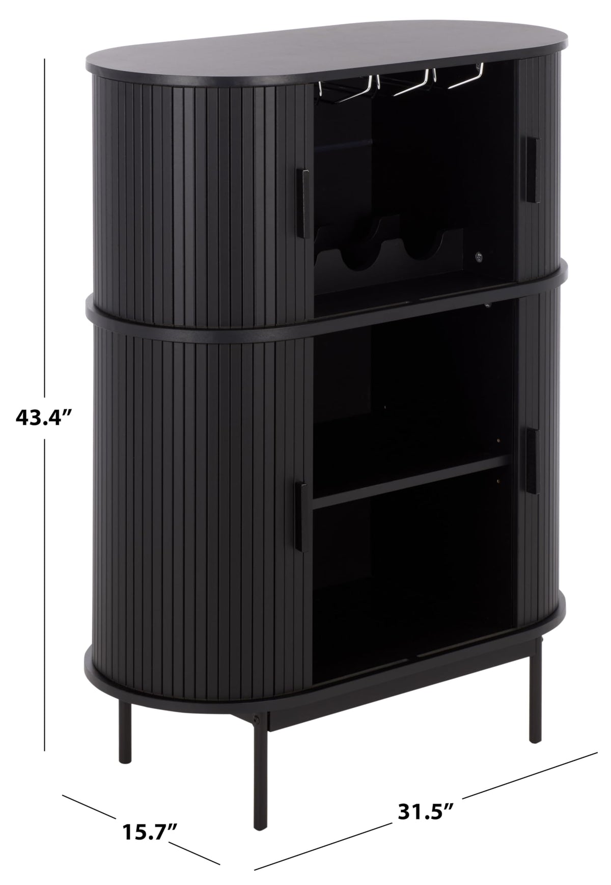 SAFAVIEH Furniture - Erdwing Bar Cabinet - Black - Tambour Door Wine & Liquor Storage Cabinet with Glassware Rack - Ideal for Living Room, Home Bar, Dining Space (BCT3100B)