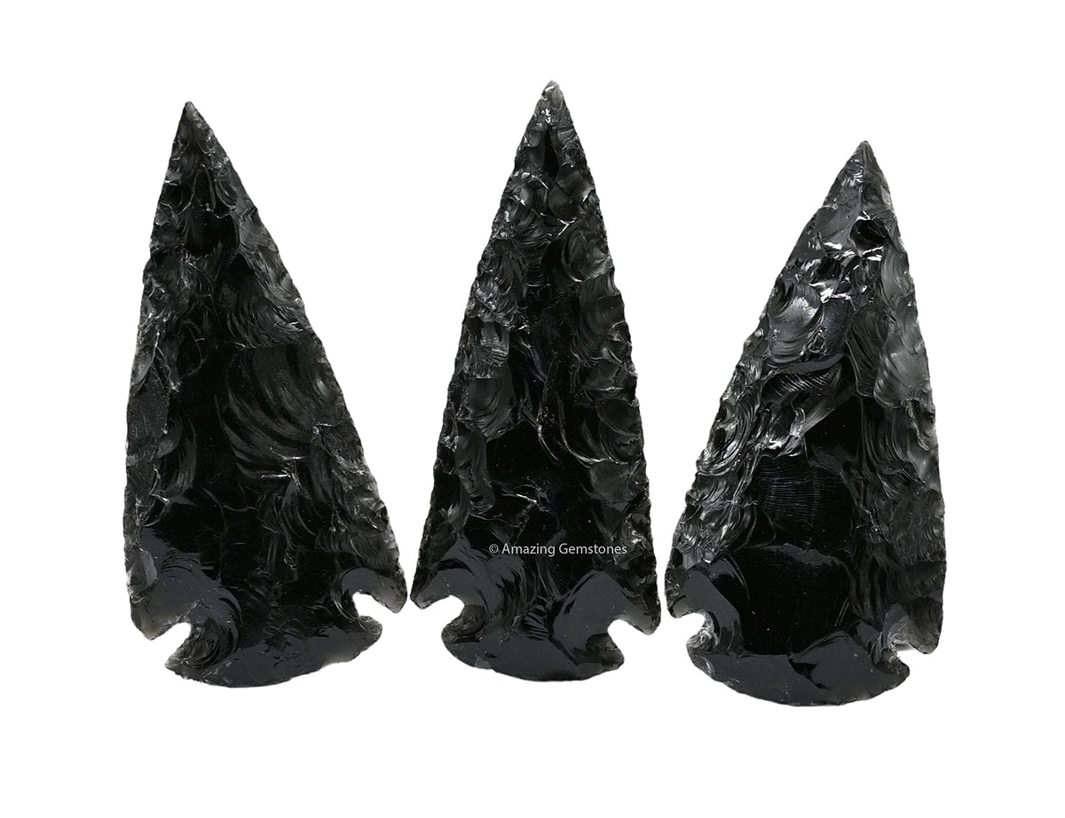 Amazing Gemstone 3 Pieces Black Obsidian Arrowhead, Crystal and Healing Stone Flint Rock Arrow Head - 2 to 3 Arrowheads for DIY Project Craft Point Jewelry Making