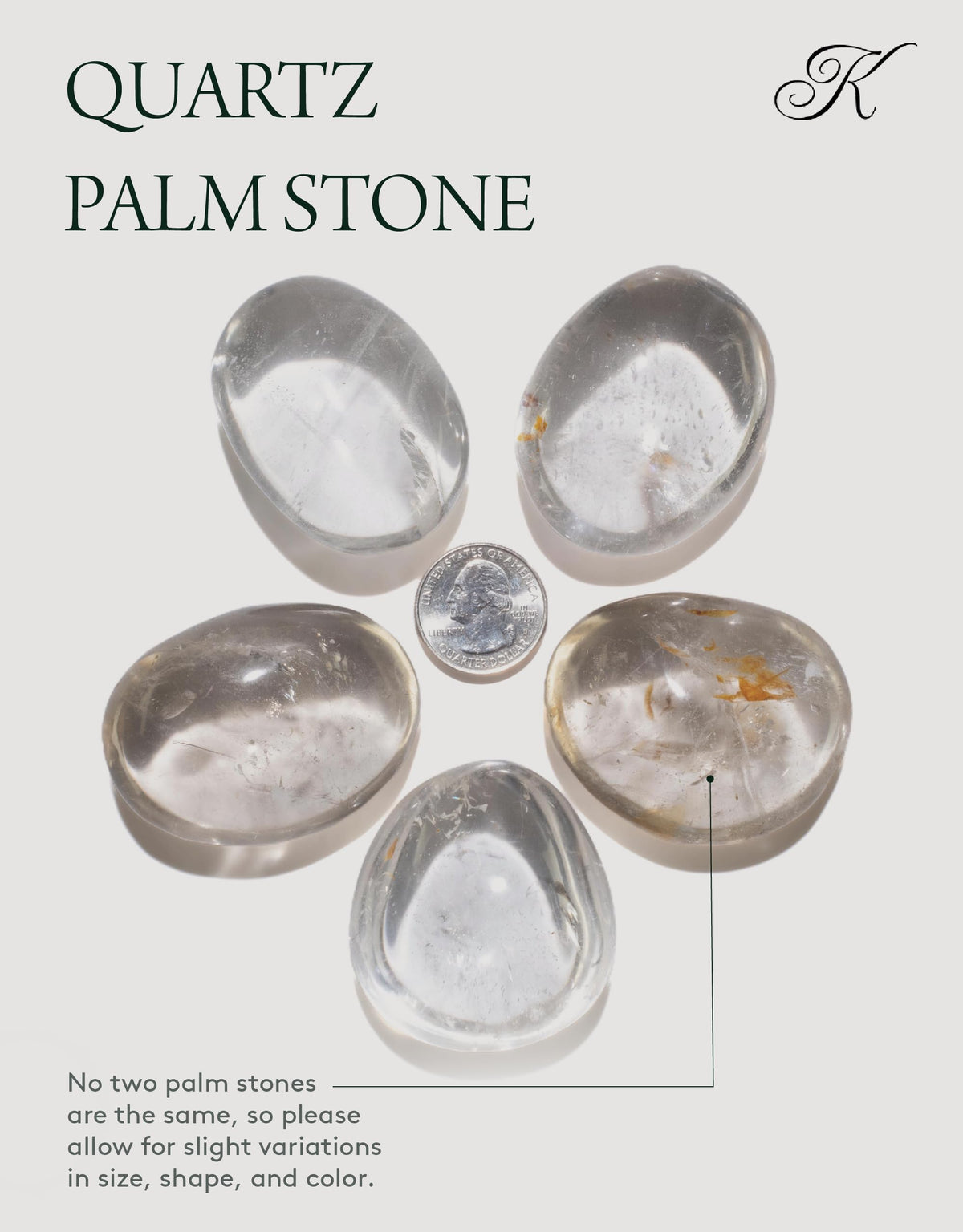 KALIFANO Quartz Palm Stone with Healing & Calming Effects - High Energy Reiki Worry Cuarzo Crystal Used for Soothing Anxiety and Stability (Information Card Included)
