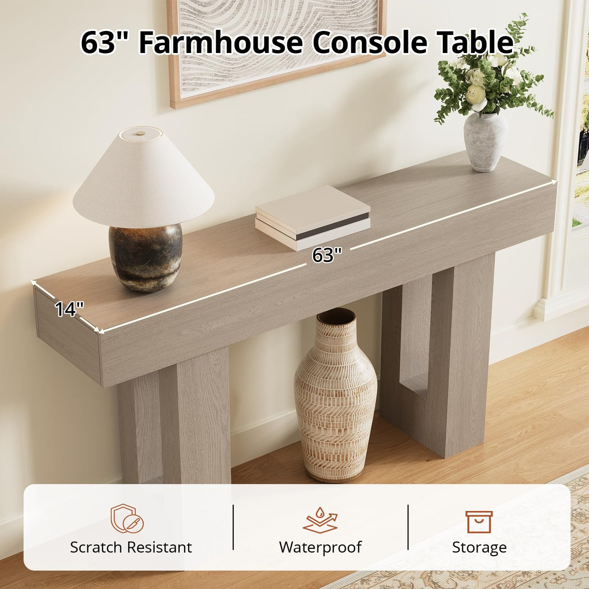 Airynee 63 Inches Long Console Table for Entryway with Drawers, Wooden Sofa Table Behind Couch, Industrial Entry Table for Living Room, Foyer, Hallway, Grey