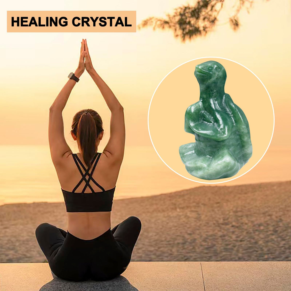 QLRSUXN Green Jade Sea Turtle Meditation Crystal Yoga Sculpture,Hand Carved Healing Figurine Spiritual Decor Chakra Balancing Gift,Zen Statue for Home Office Decorations