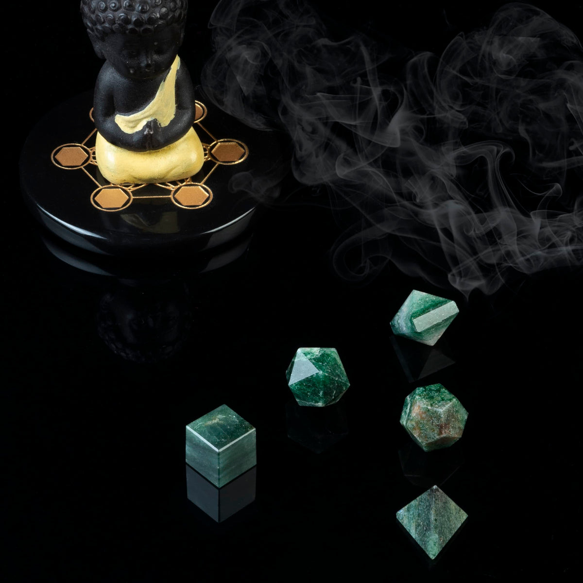 Crocon Green Mica 5Pcs Platonic Solids Crystal Geometry Set, Platonic Solids Sacred Geometric Stones for Meditation Reiki Balancing Healing Chakra Stone Cleansing Spiritual Good Luck (1520 mm)