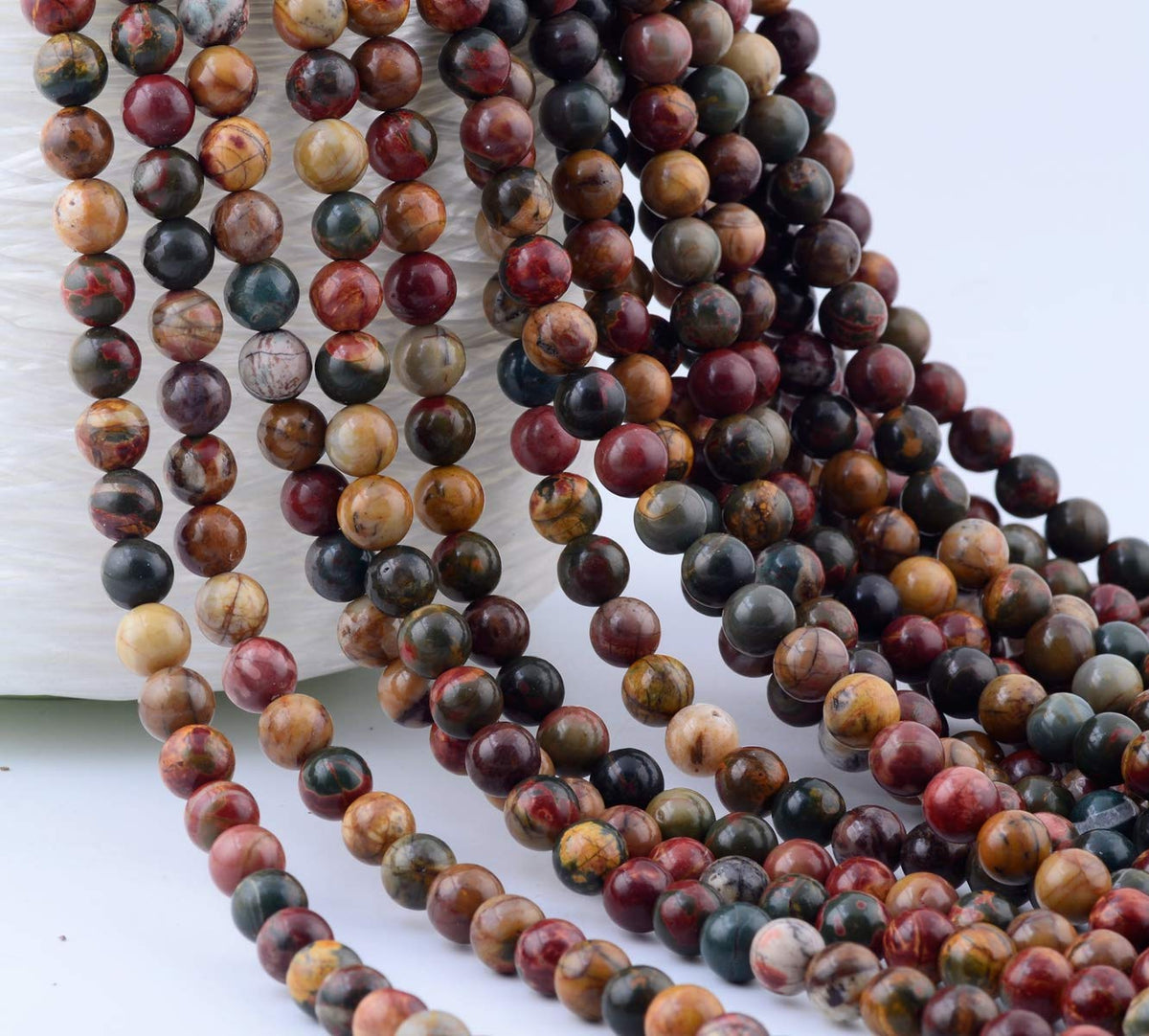 Natural Stone Beads 100pcs 8mm Picasso Jasper Round Genuine Real Stone Beading Loose Gemstone Hole 1mm DIY Charm Smooth Beads for Bracelet Necklace Earrings Jewelry Making (Picasso Jasper Red, 8mm)