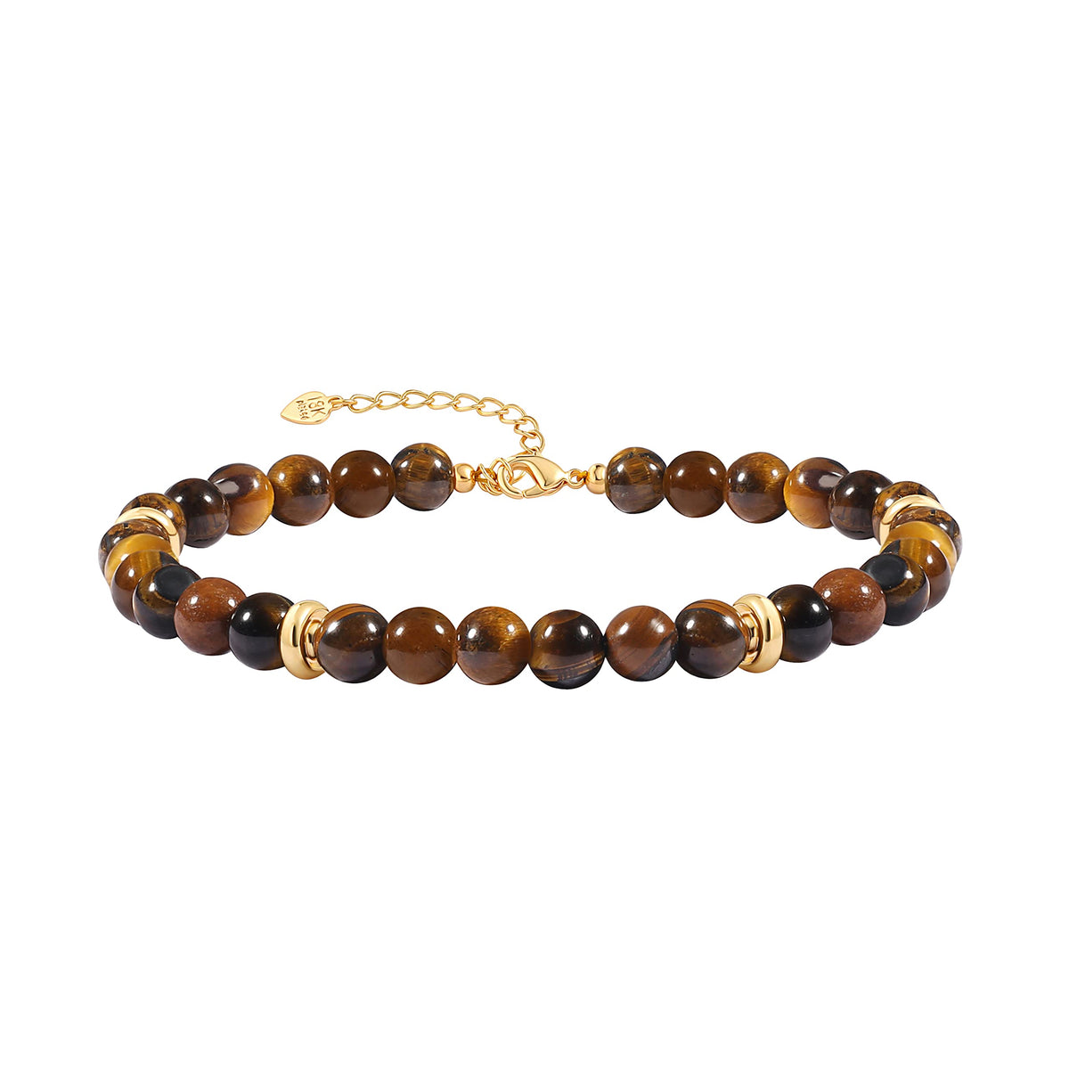 PERNNLA PEARL Tigers Eye Crystal Beaded Bracelets Handmade Anxiety Healing Bracelets for Women Dainty Eye of The Tiger Gemstone Protection Gold Bracelet 7.5”