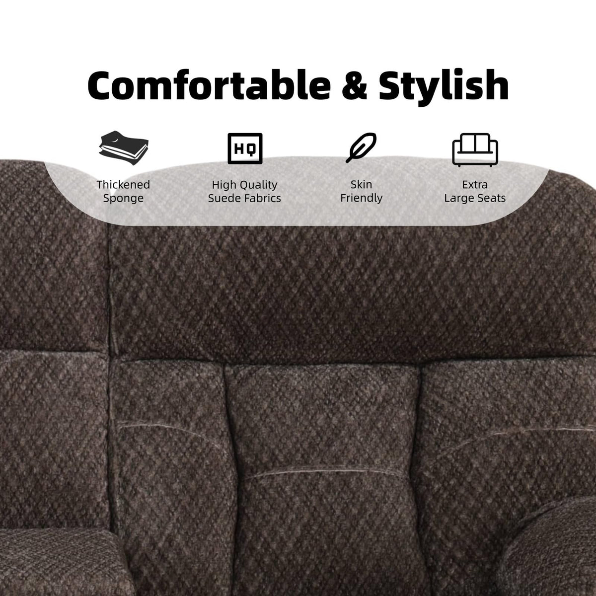 Trygoal Modern Recliner Sofa Set of 3, Cashmere Fleece Upholstered Living Room Set with Cup Holders & Storage, Ergonomic Reclining Couch with Coffee Table, Cozy Home Theater Seating, Brown
