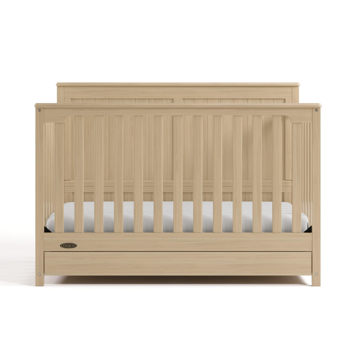 Graco Hadley 5-in-1 Convertible Crib with Drawer – GREENGUARD Gold Certified, Fits Standard Crib Mattress, Converts to Toddler Bed, Daybed and Full Bed, 4 Adjustable Mattress Heights (Driftwood)