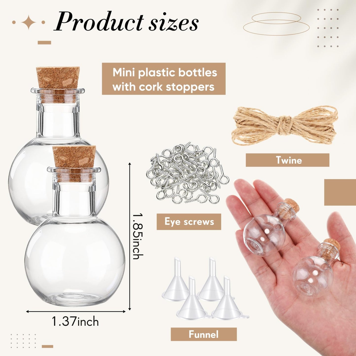 Bokon 25 Pack 1oz Plastic Mini Potion Bottles with Corks, Small Sand Art Jar Tiny Clear Liquor Bottles Bulk Wishing Vial for Birthday Halloween Valentines Party Favor DIY Craft (1.4x1.8 Inch,Round)