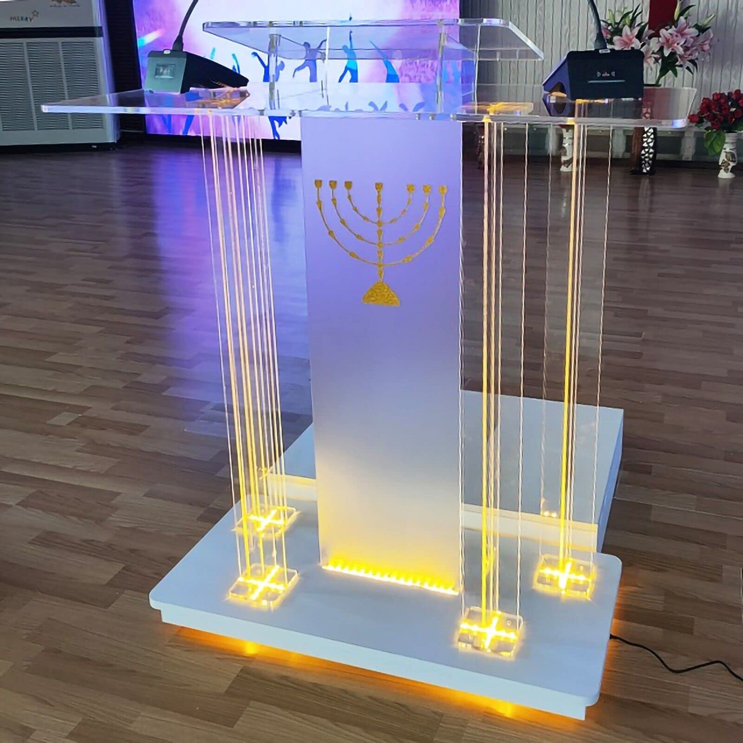 BTZHY Lectern Podium Stand, Acrylic Pulpit Large Rolling Luminous Lecture Stage Welcome Stage Reception Host Podium Conference Stage with Casters Luxury Reading Table,#1