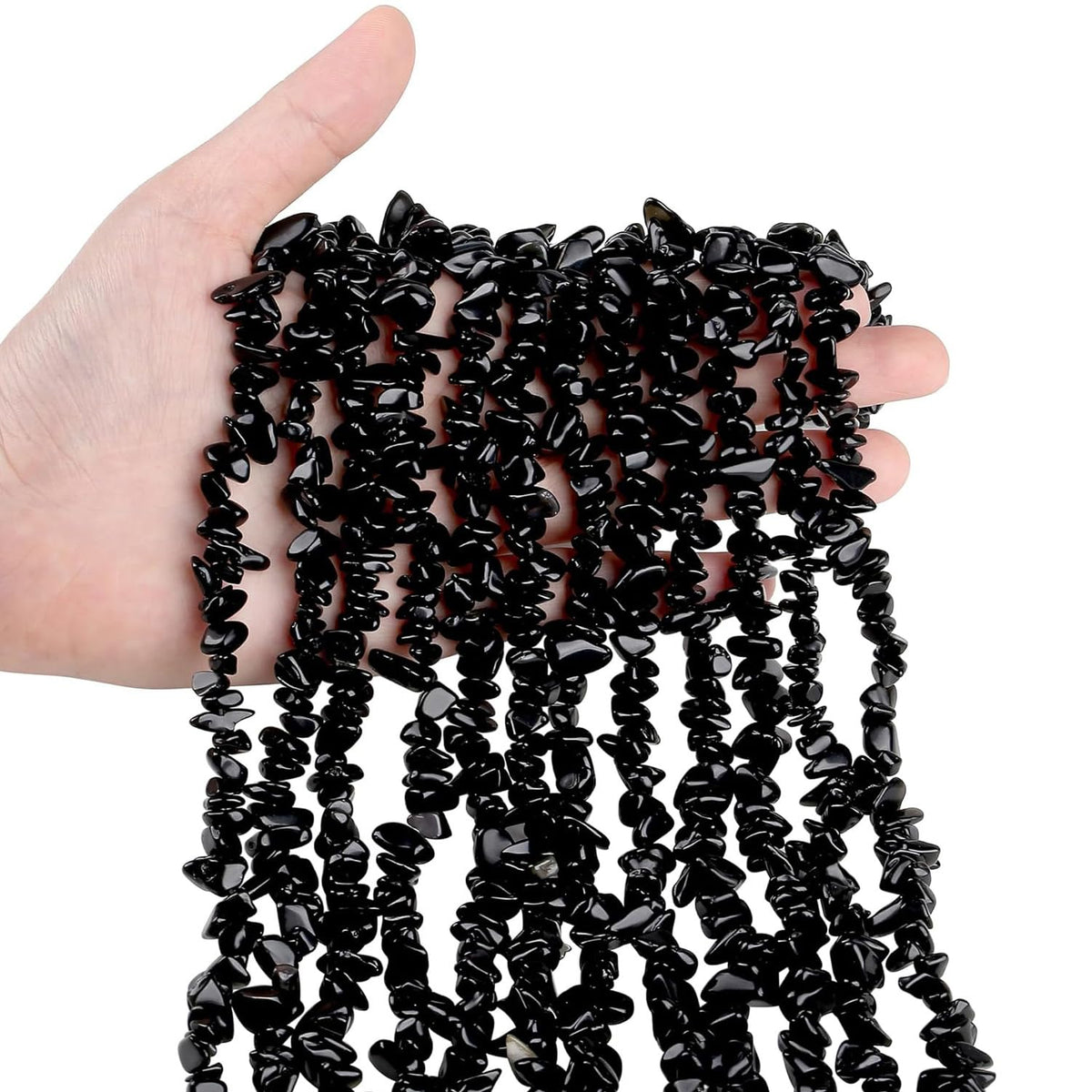 Natural Chip Stone Beads 450pcs Black Obsidian Chips 5-8mm Genuine Real Irregular Healing Crystal Rocks Hole Drilled DIY Loose Gemstone Beads for Jewelry Making Bracelet Earrings Necklace Crafting