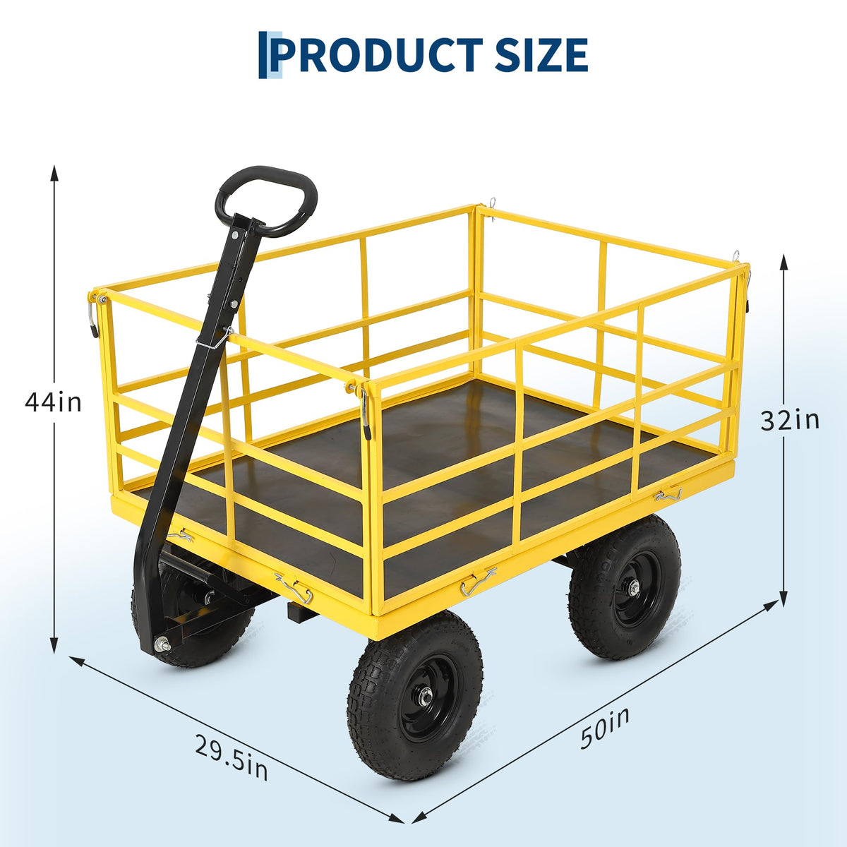 Heavy Duty 1500 Lbs Capacity Mesh Steel Garden Cart Folding Utility Wagon with Removable Sides, Garden Cart on Wheels for Gardening Soil, Tools, and Plant Transport