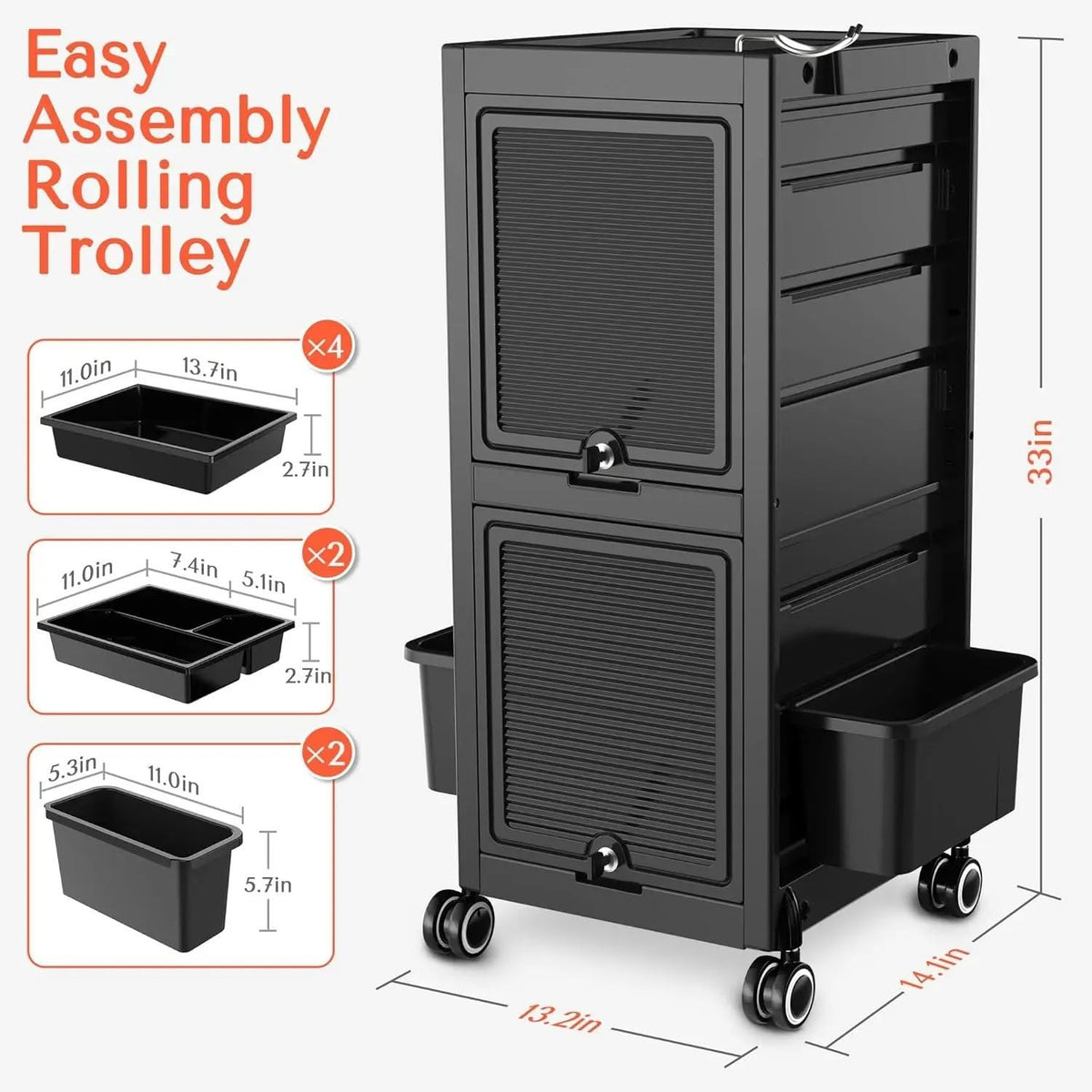 Trolley Premium Lockable Salon Trolley Cart with Wheels and 6 Drawers 2 Bucket,Versatile Salon Cart Hair Trolley on Wheels