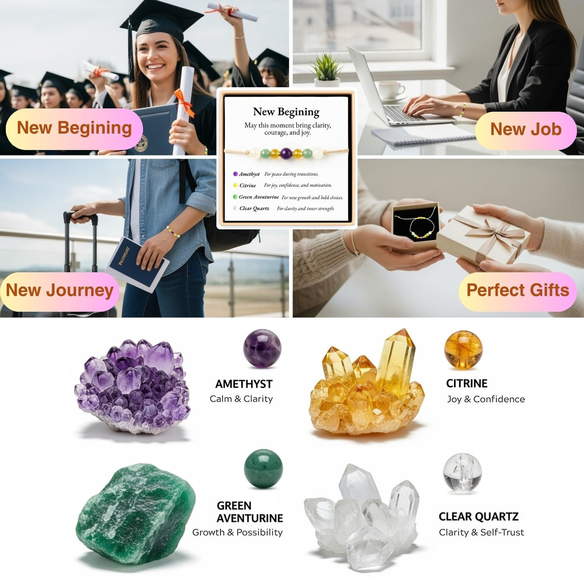 TLOEP New Chapter Crystal Bracelet – New Beginning Gift for Graduation, New Job, Career Change, or Farewell, Inspirational Jewelry for Women & Men (New Beginning)