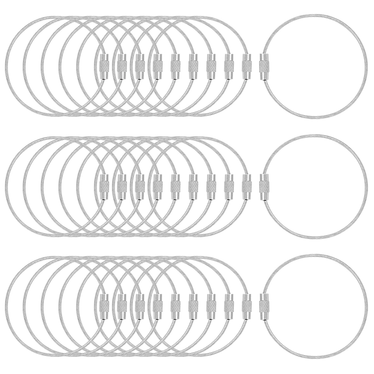 DFTOA-30 Pack 6 inch Extendable Wire Keychain Cable/Luggage Tags/Loops Holder/ID Tag Keeper, Silver Cable Key Ring