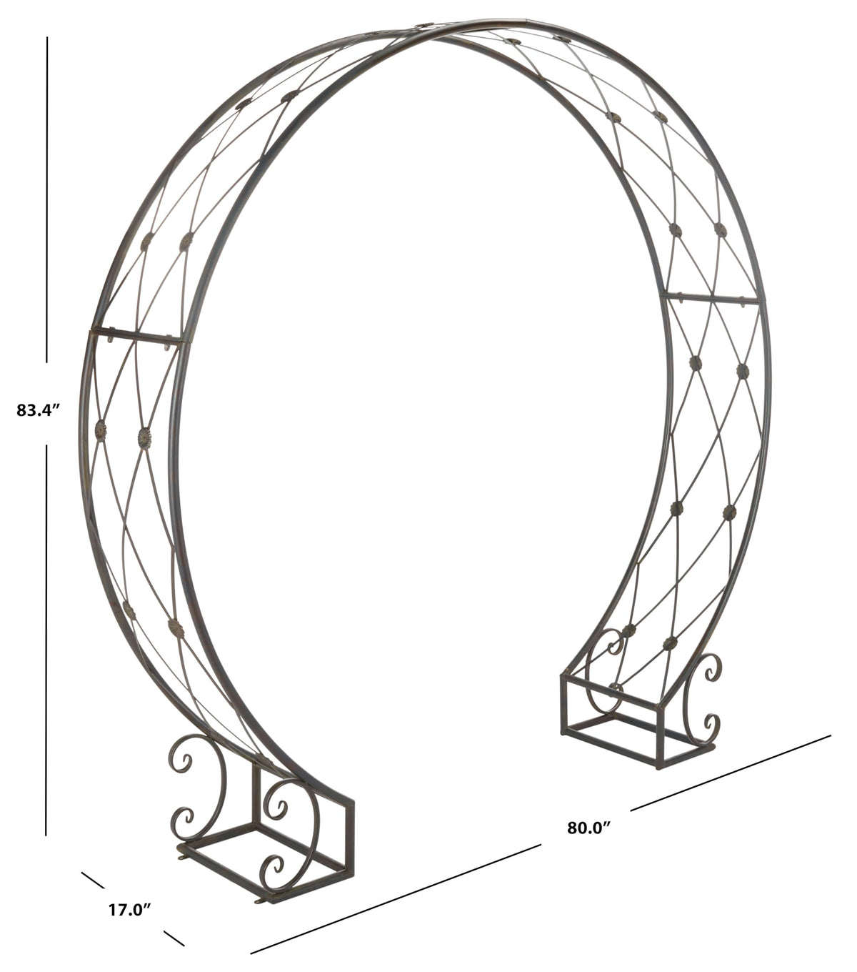 SAFAVIEH Outdoor - Mizell Iron Moon Gateway Garden Arbor - Black Rust Iron Metal - Architectural Circular Gateway Design - Ideal for Garden, Yard, Patio, Entryway, 80" W x 17" D x 83.4" H (PAT5036E)