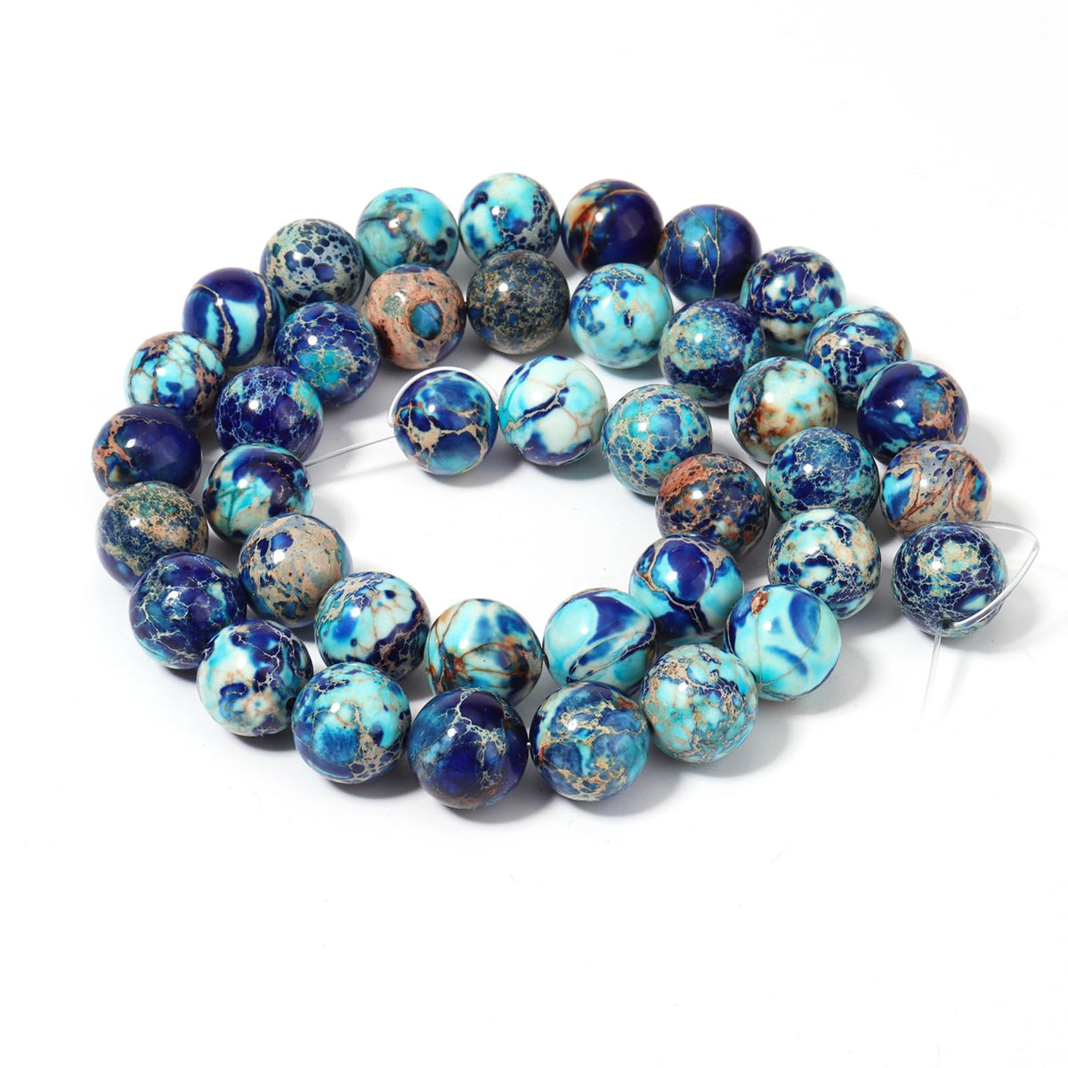 Siomia 60pcs 6mm Natural Mixed Blue Imperial Jasper Gemstone Beads Energy Healing Crystal Round Loose Stone Beads for Jewelry Making, DIY Bracelets Necklaces