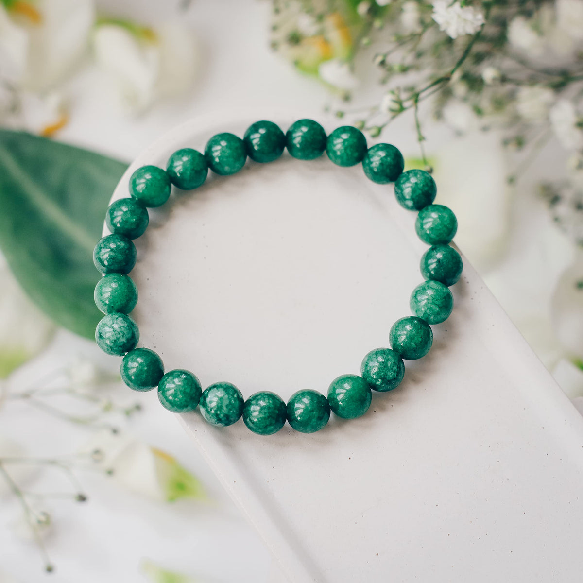 Crystal Vibe Green Jade Bracelet - Healing Crystal Wealth Bracelet - Jade Beaded Bracelet for Women Men - Bring Good Luck Prosperity and Emotional Balance - Adjustable Size