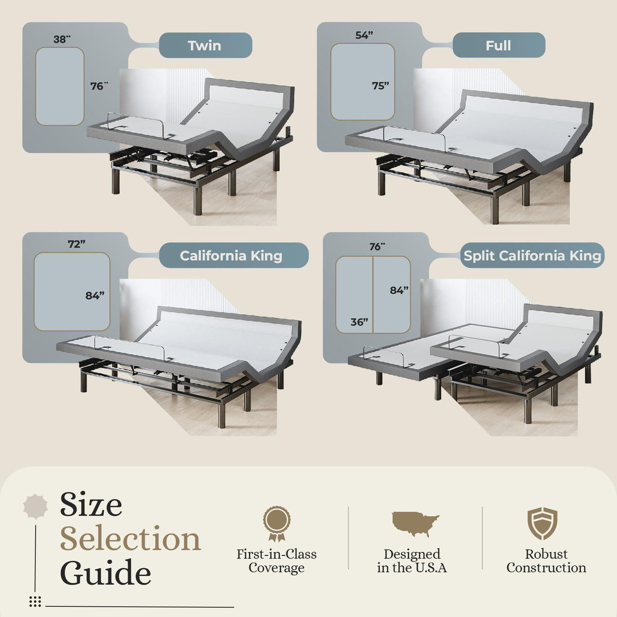 Sven & Son Harmony Adjustable Bed Base, Head and Foot Lift, Massage, Under-Bed Lights, USB, Memory, Zero Gravity Smart Frame - Full