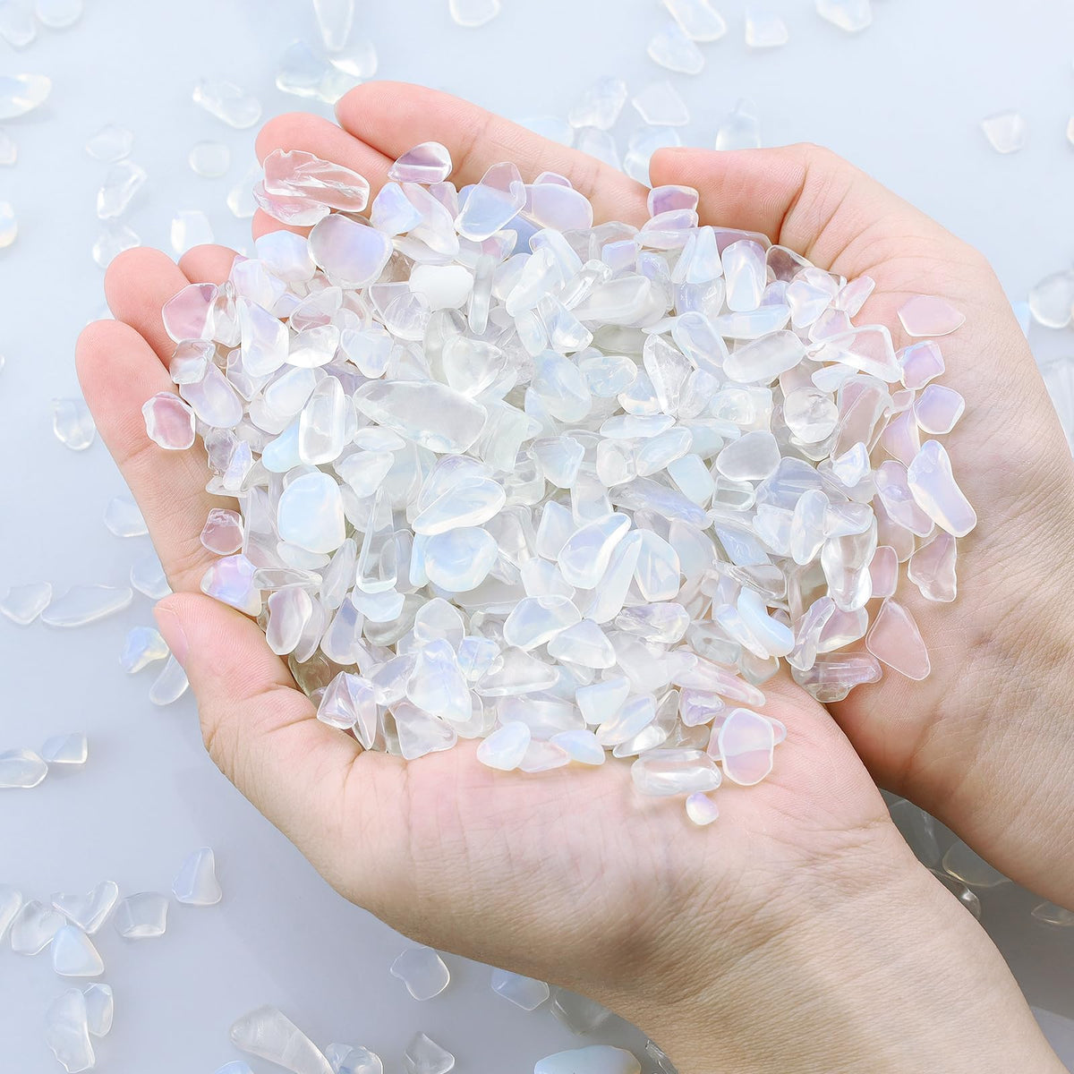 ZHIYUXI Opalite Opal Stone Crystal Chips Bulk Fish Tank Decorations Aquarium Rocks Gravel Vase Filler Stones Crystals for Candle Making Witch Kit Gravel for Plants Gemstone Terrarium Supplies 0.22 lbs