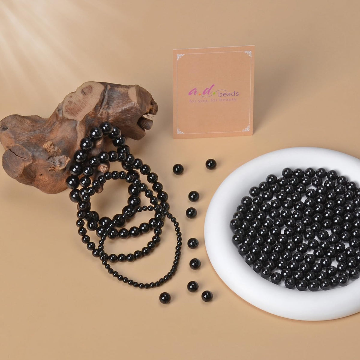 AD Beads Handmade Gemstone Stretch Elastic Bracelet Crystal Healing Reiki Nature's Beauty and Spiritual Essence Unisex (10mm, Black Onyx)