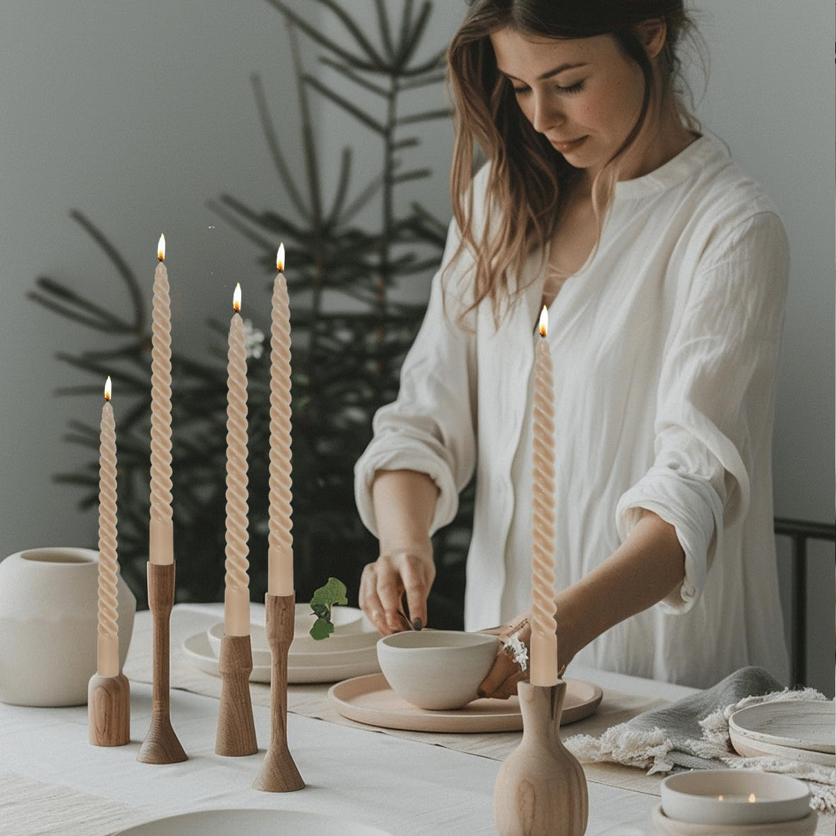Mocha Beige Taper Candles Stick Brown Spiral Taper Candles-Set of 12 for Fall Decoration Weddings Party Church-Unscented Candles,10inch(F-Mocha Beige)