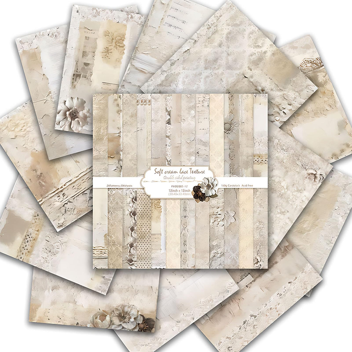 Scrapbook Paper 12x12 inch, 24 Sheets DIY Origami Decorative Craft, Double sided printing, Photo Album Decor Wooden-free Paper for Gift Wrapping Card Making Collage Album Decorative (White)