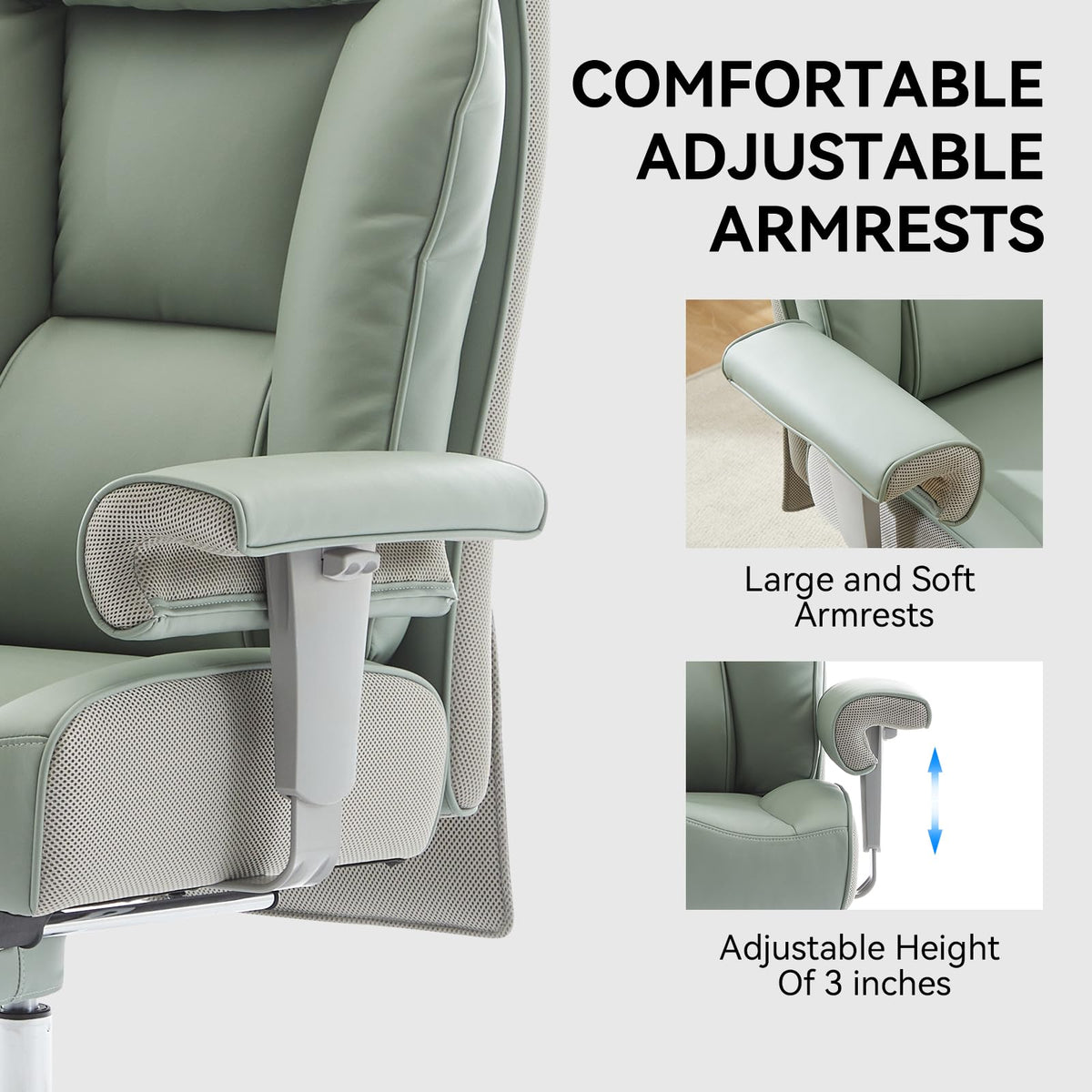 Efomao Big and Tall Office Chair 400lbs - Heavy Duty Executive Desk Chair with Foot Rest & 23" Wide Seat - High Back Ergonomic Leather Computer Chair for Heavy People, Home Office, Green