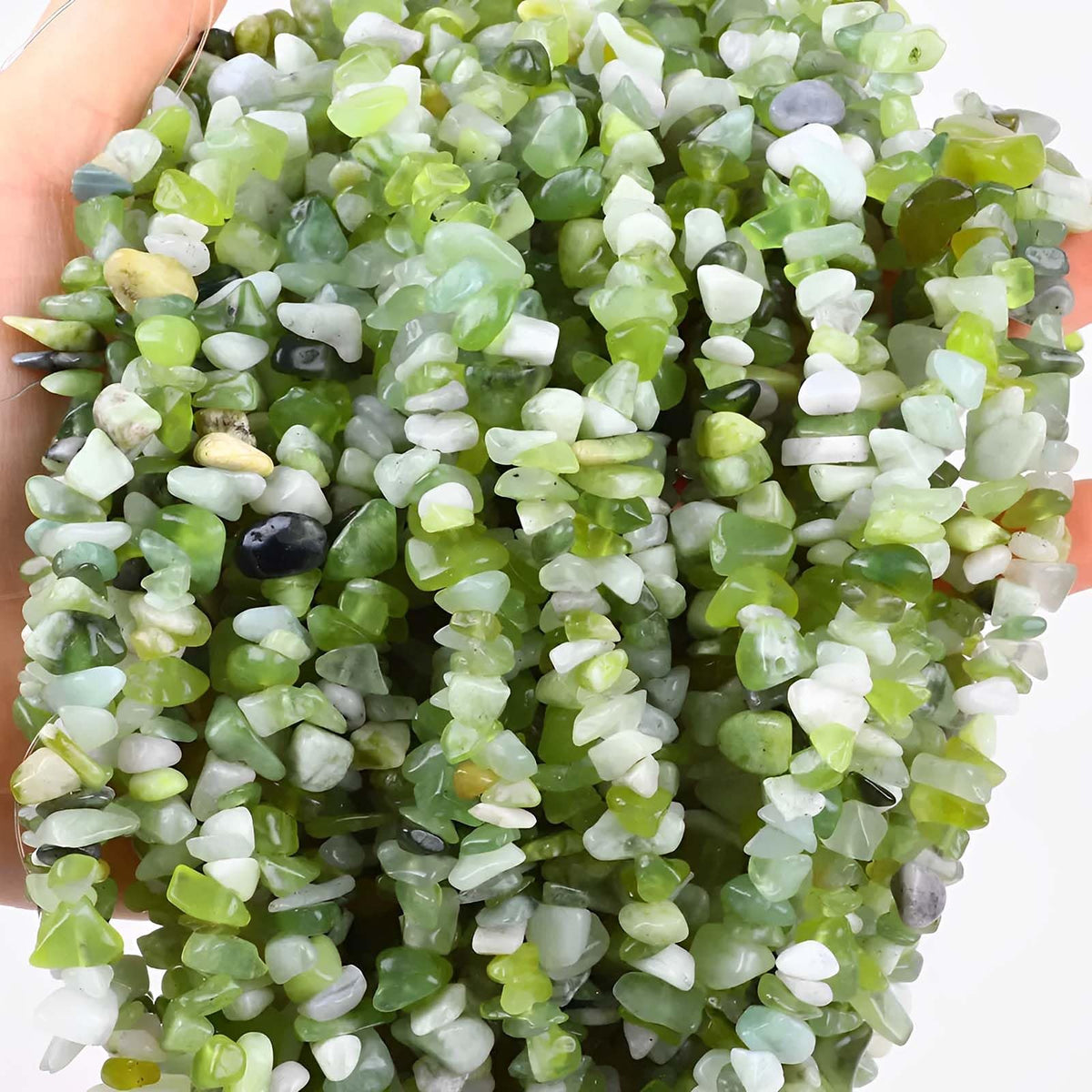 200pcs Natural Chip Stone Beads Gemstone Healing Crystal Loose Rock Bead Irregular Glass Seed Charm Beads Drilled DIY for Jewelry Bracelet Necklace Earrings Making Crafting Supplies (Green Jade 5-8mm)