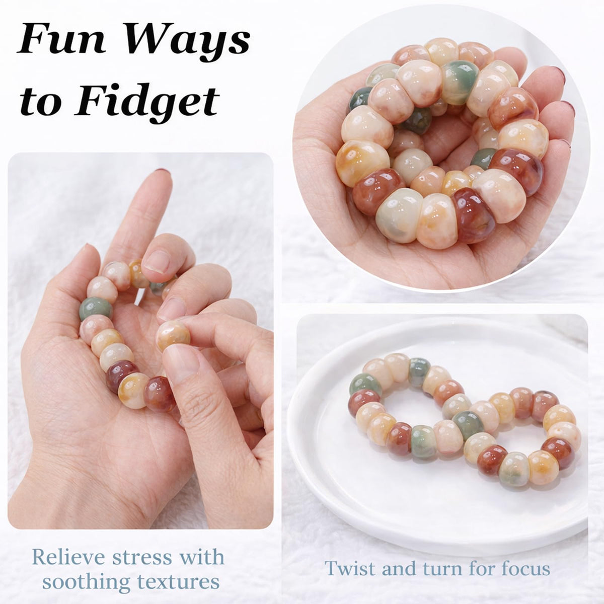Zaquki Fidget Bracelet Natural Bodhi Beaded Bracelets Anxiety Relief Items Healing Energy Protection Stretch Bracelet Spiritual Jewelry Gift for Women Men