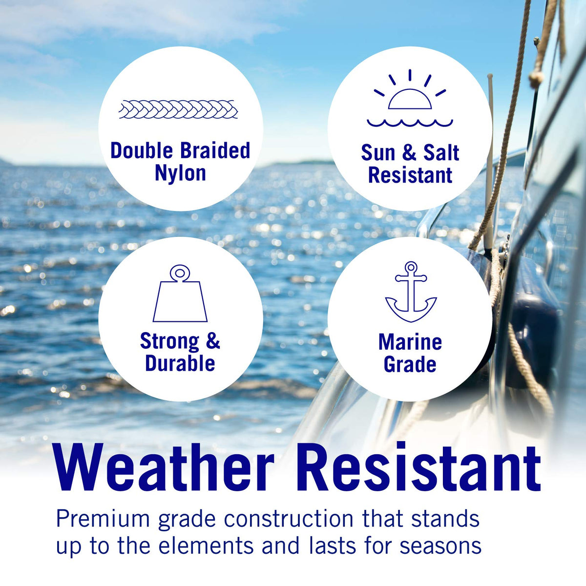 Better Boat Premium Anchor Rope, 100 Ft Double Braided White Nylon Marine Line, Reflective 3/8 Inch Reel for Anchors and Boats - Black