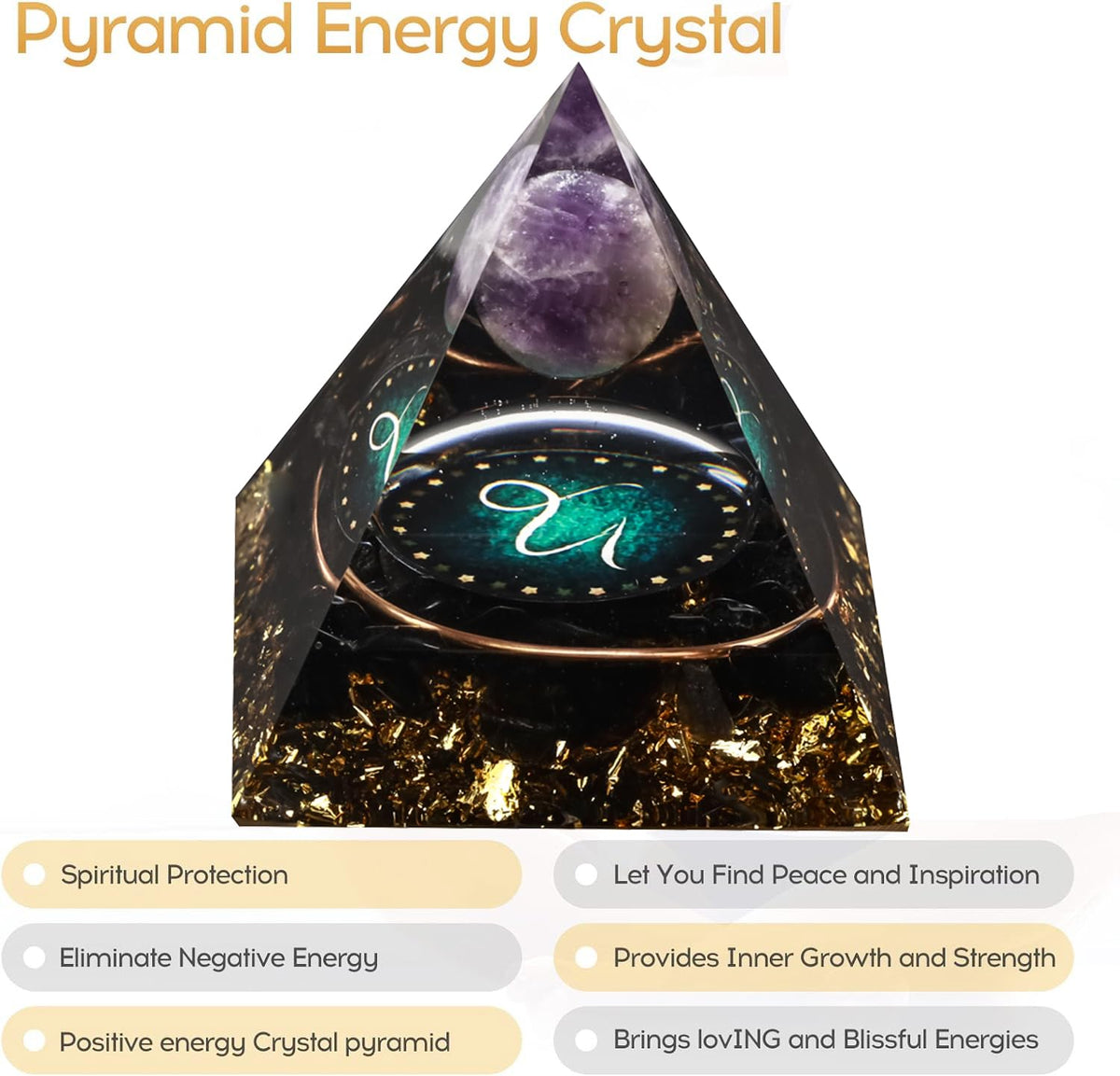 12 Zodiac Orgone Crystal Pyramid, Natural Amethyst with Obsidian,Healing Crystals Pyramid for Protection Chakra, Unique Constellation Pyramid for Positive Energy, Healing Money Health(Capricorn)