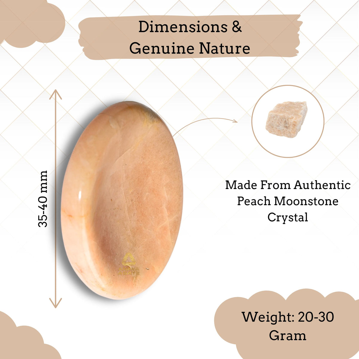 Anaya Agate Peach Moonstone Worry Stones Certified Crystal Thumb Worry Stone for Anguish, Relaxing and Soothing Balance Stones for Meditation, Stress Relief Crystals and Healing Stones for Men Women