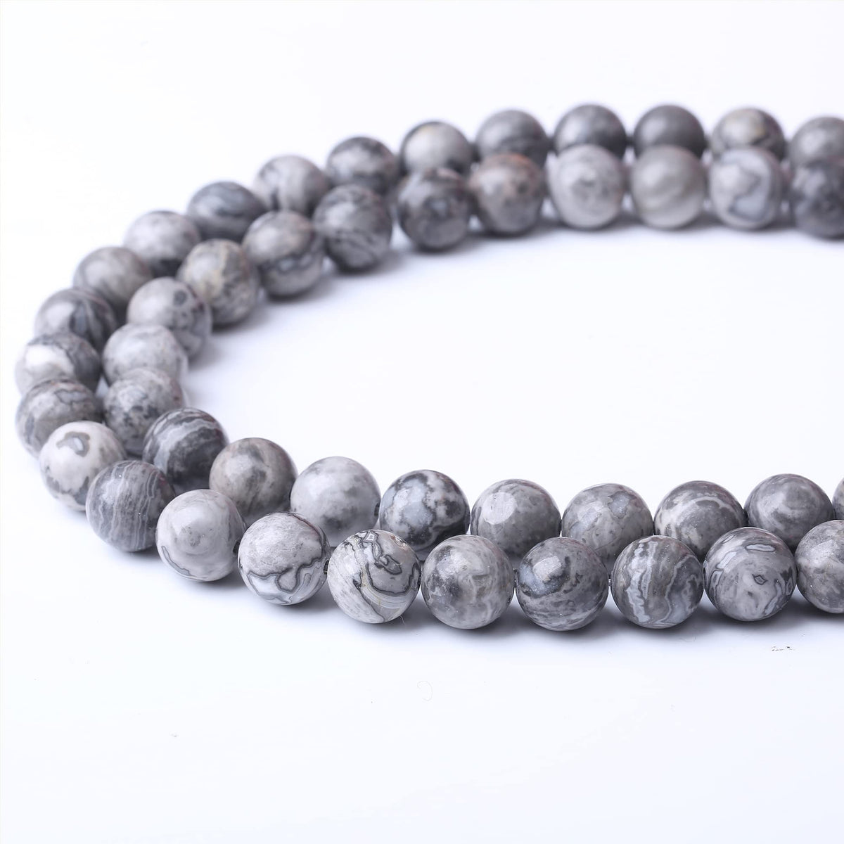 8MM Grey Map Round Loose Beads Natural Gem Beads Crystal Energy Stone Beads for Jewelry Making DIY Bracelet Necklace
