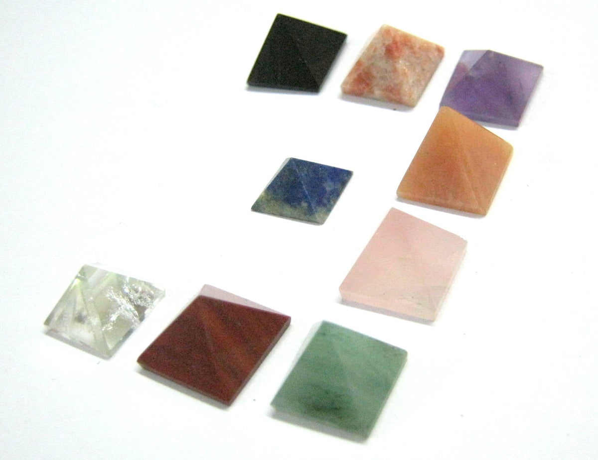 crystalmiracle Lot of 9 Multi Crystal Loose Mini Pyramids Bagua Vaastu Crystal Healing Wellness Psychic Energy Feng Shui Reiki Positive Energy Home Office Gift Gemstone Metaphysical
