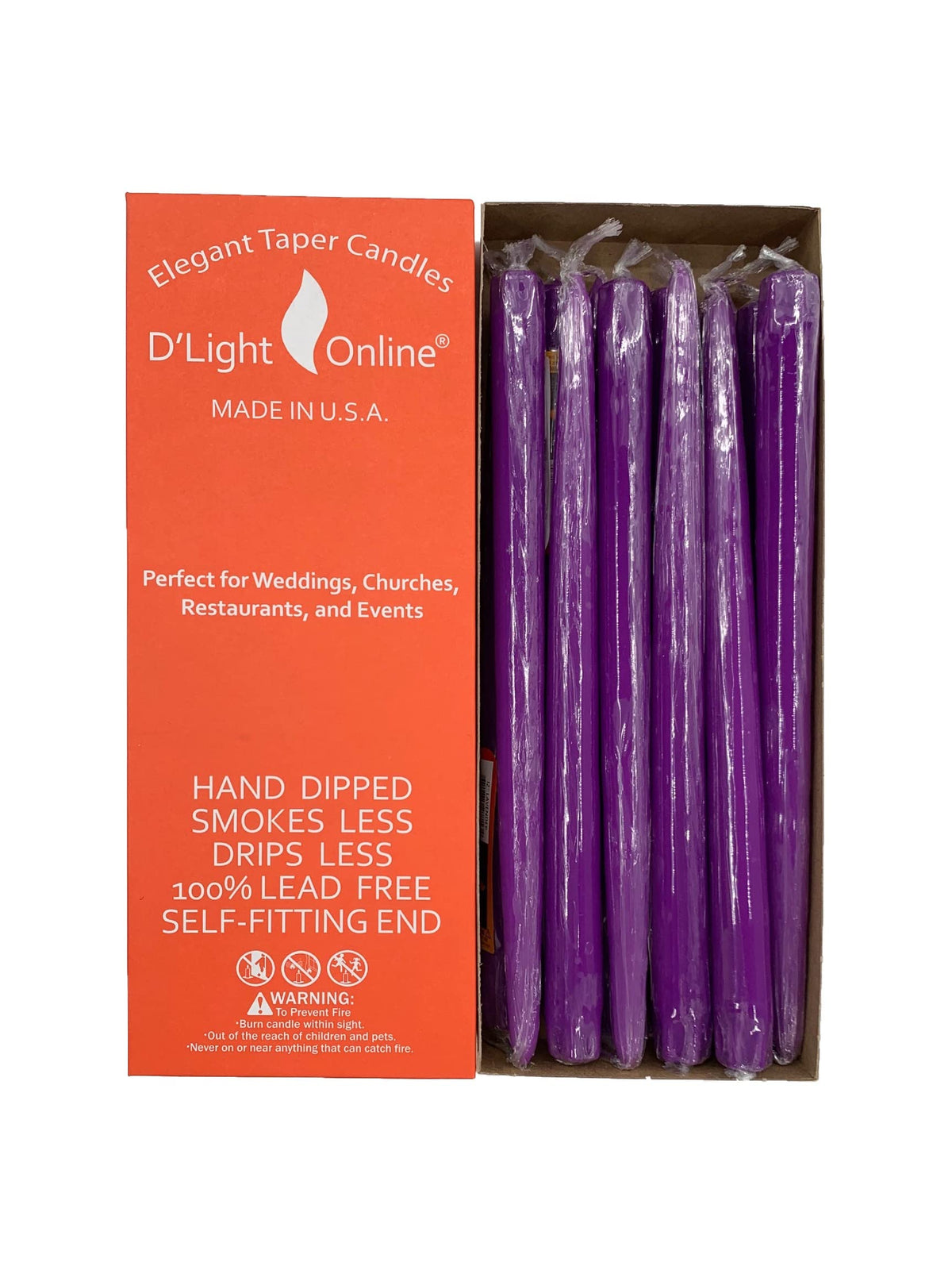 D'light Online Elegant 12" Unscented Lavender Taper Candles, Premium Quality Hand-Dipped Tapered Candles, Dripless and Smokeless - Set of 12 Individually Wrapped (12 Inch, Lavender)