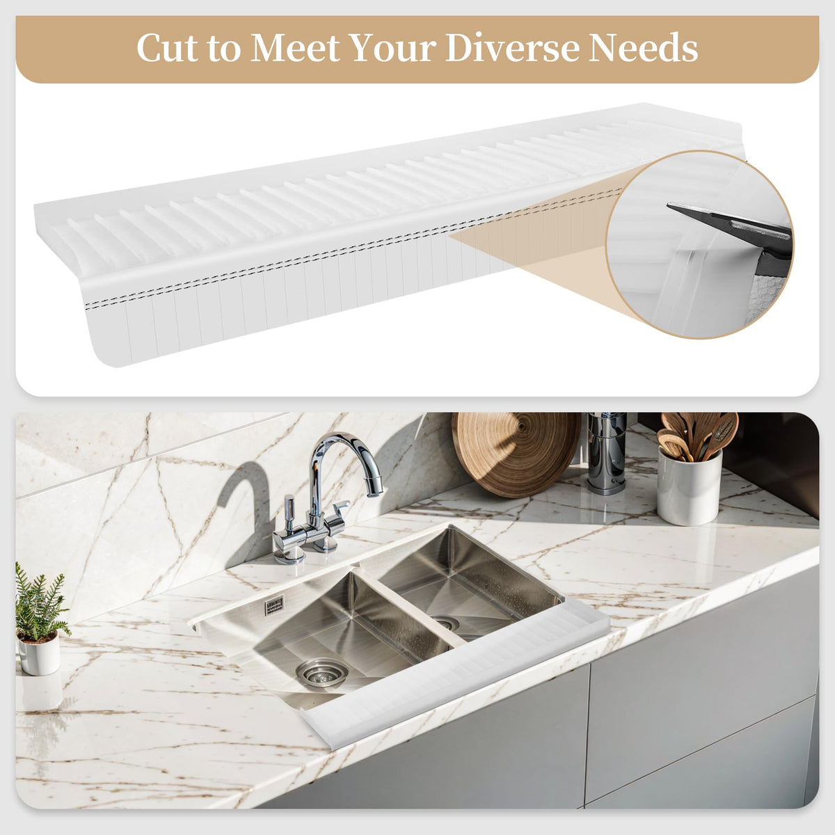 Sink Edge Protector with Suction Cup, 30" x 4", Silicone Sink Splash Guard for Kitchen & Bathroom, Protect Countertop from Scratches, Stains, for Stainless Steel Granite Quartz