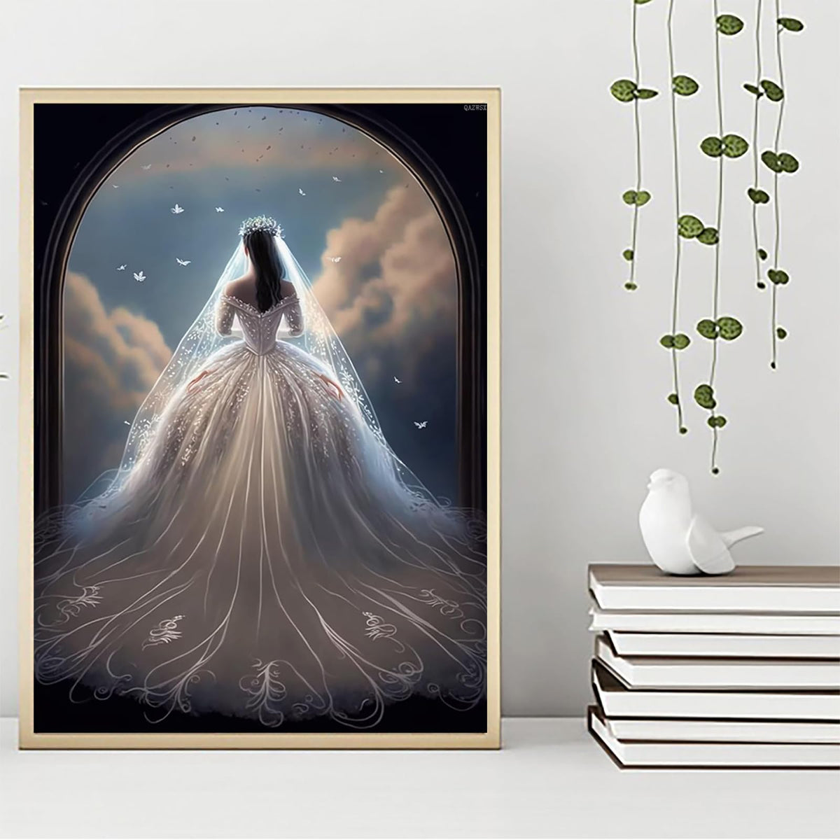 QAZWSX Diamond Painting, White Wedding Dress Bridal Diamond Painting kit, DIY Full Diamond Crystal Handmade Crafts, Room Decoration Modern Home or Wedding Gift Decoration 12x16 inches