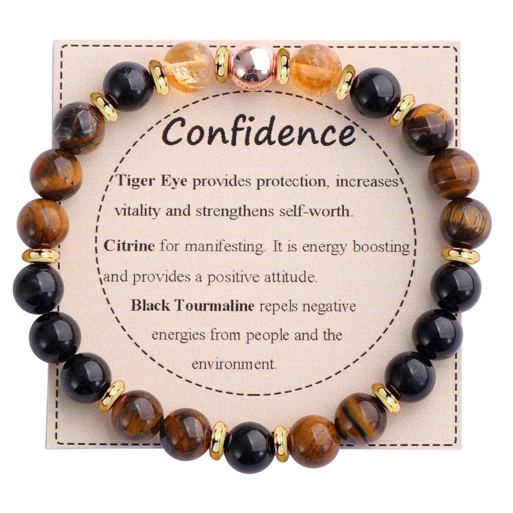 KSQS Healing Stone Bead Bracelet for Women, Natural Gemstones Balance Protection Bracelet, Spiritual Crystal Beads Bracelet Anxiety Relief with Meaning Card(#19)