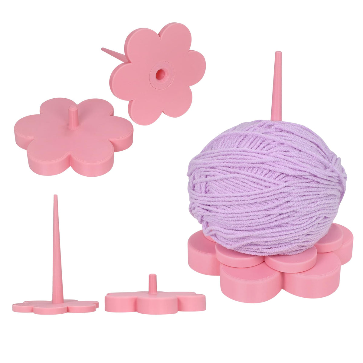 3D Printed Flower Yarn Holder for Crocheting & Knitting | Pink Yarn Spinner with Smooth Bearing | Tangle-Free Yarn Ball Dispenser Stand | Handmade Craft Gift for Women, Yarn Lovers