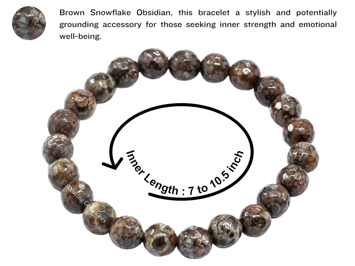 Amazing Gemstone Brown Snowflake Obsidian Bracelet for Women - Chakra Mens Bracelet Protection Crystals and Healing Stones - Blessing Bracelet Spiritual Meditation Gift Christmas Stocking