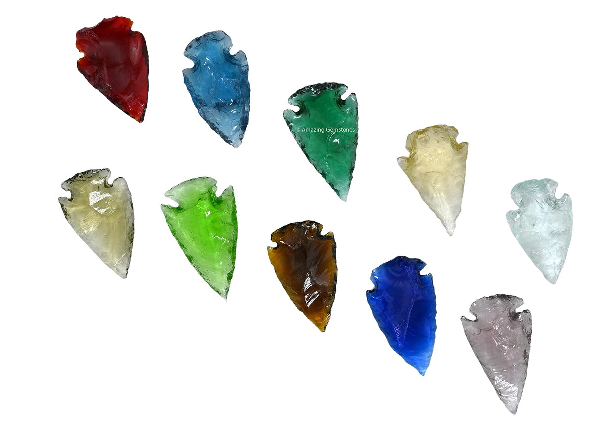 Amazing Gemstone 10 Pieces Mix Color Arrowhead, Crystal and Healing Stone Flint Rock Arrow Head - 1 to 1.5 Arrowheads for DIY Project Craft Point Jewelry Making